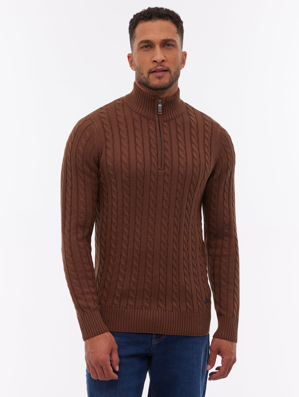 Rasola Brown BR071 Knit 1/4 Zips Cable 7 Gauge Shot 1