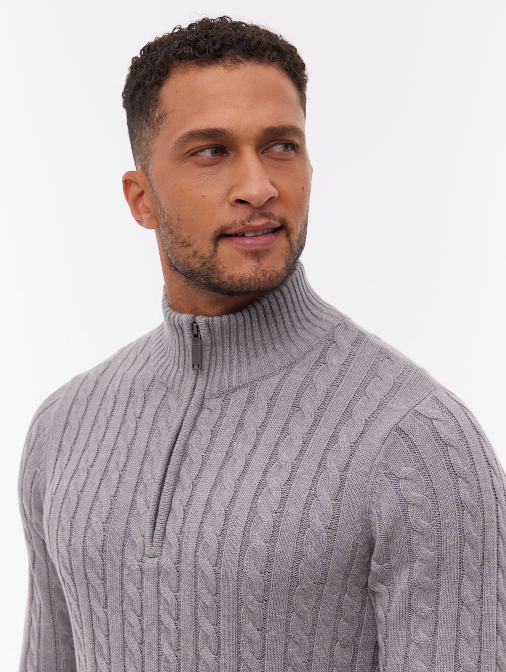 Rasola Grey GY001X Knit 1/4 Zips Cable 7 Gauge Shot 2