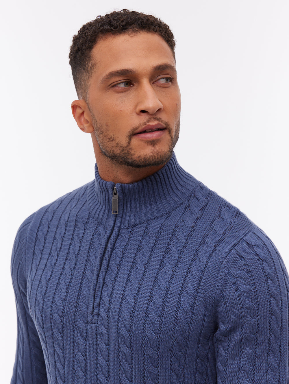 Rasola Blue NY030 Knit 1/4 Zips Cable 7 Gauge Shot 1