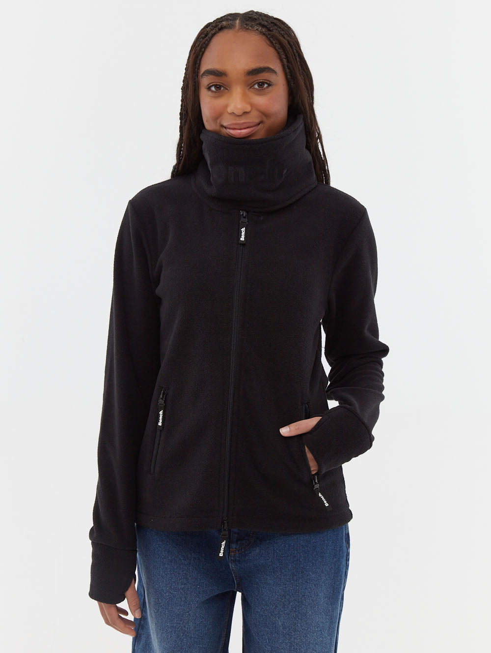 Funnel chandail zippé en micropolaire à col croisé