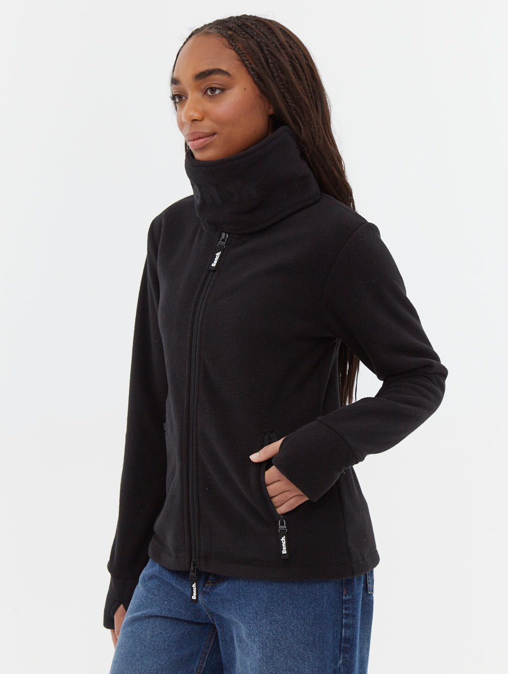 Funnel chandail zippé en micropolaire à col croisé