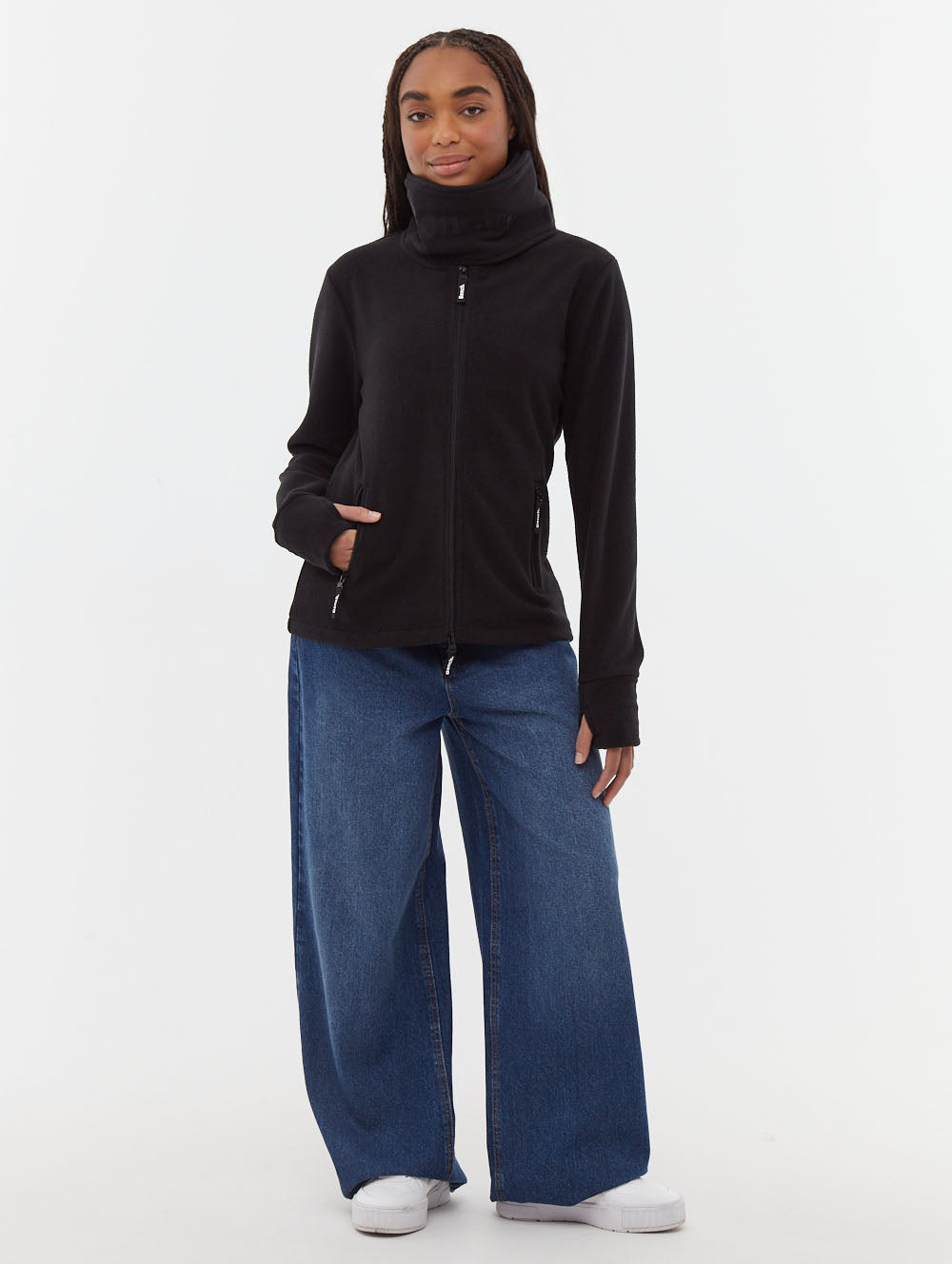 Funnel chandail zippé en micropolaire à col croisé