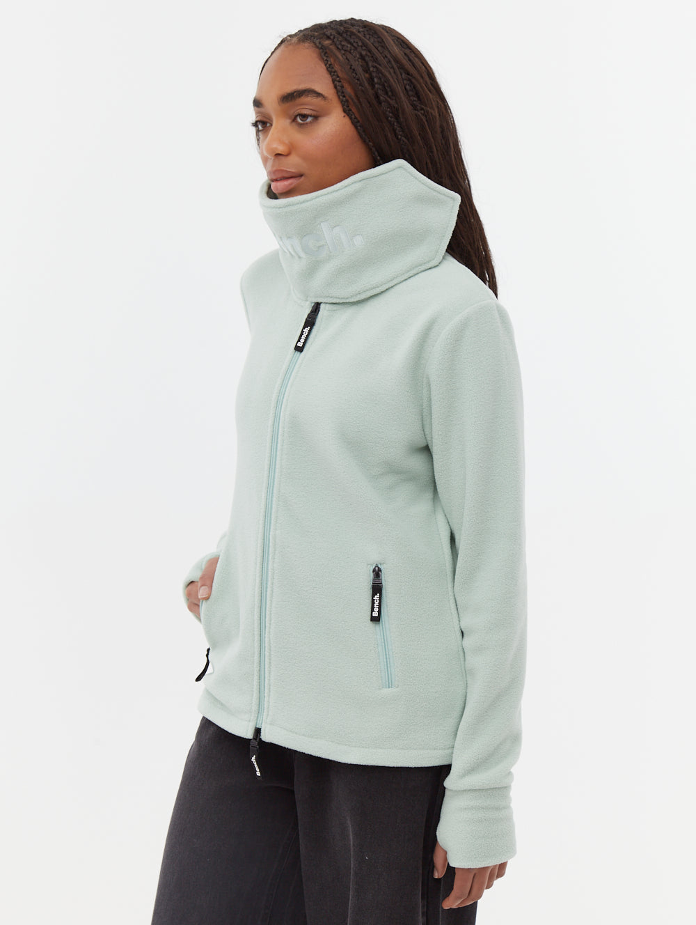 Funnel chandail zippé en micropolaire à col croisé