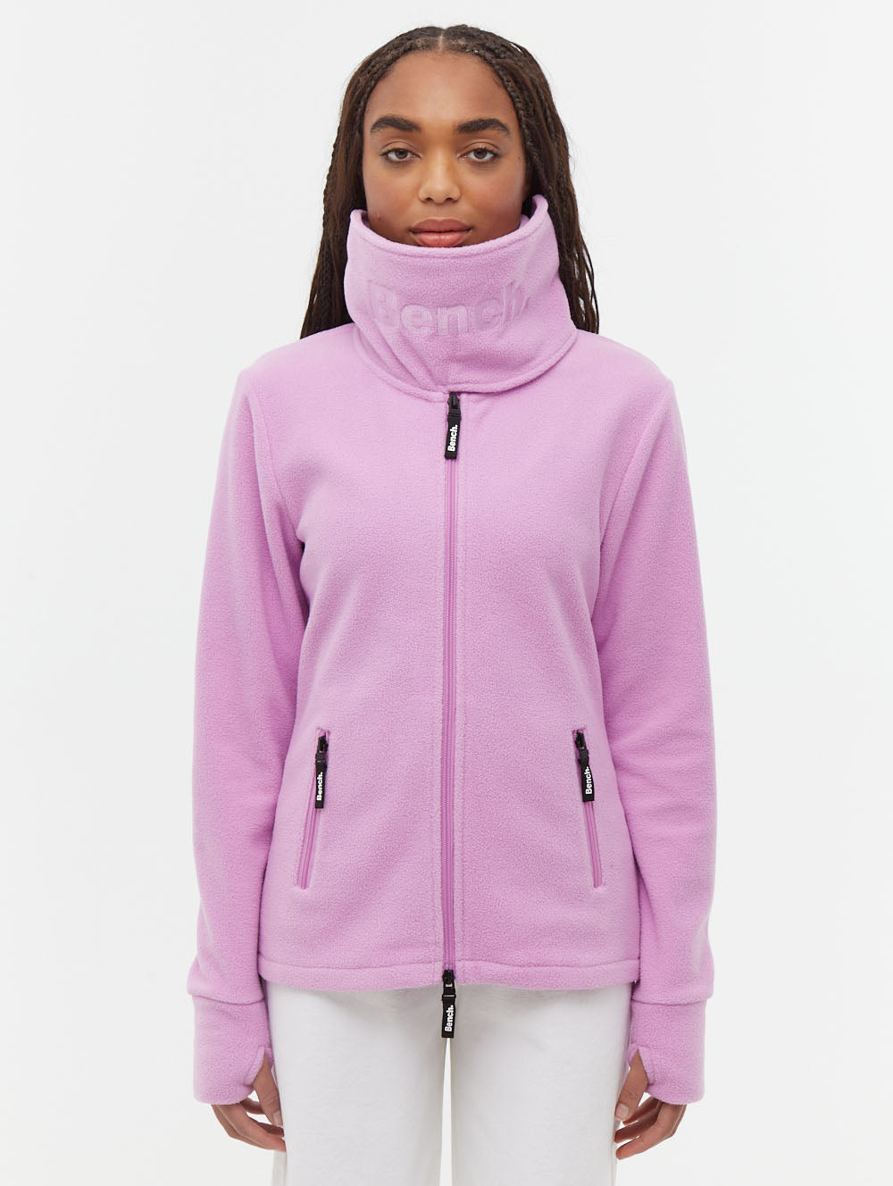 Funnel chandail zippé en micropolaire à col croisé