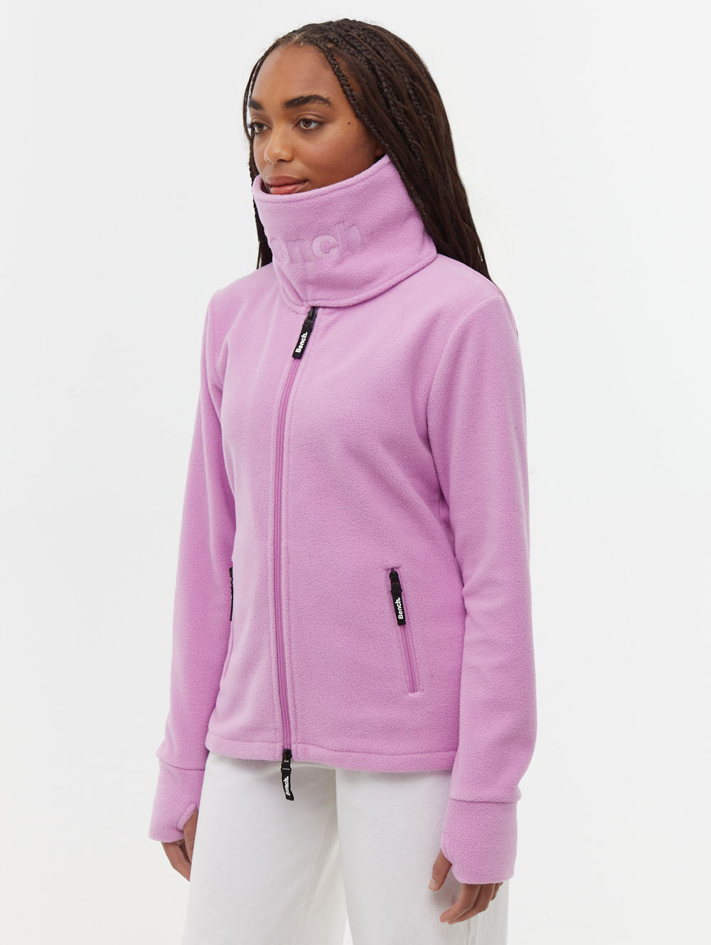 Funnel chandail zippé en micropolaire à col croisé