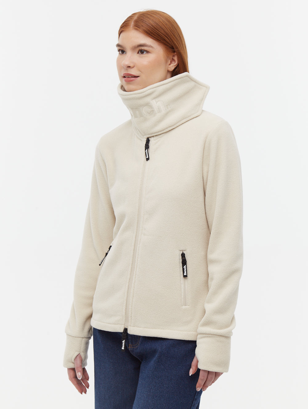 Funnel chandail zippé en micropolaire à col croisé