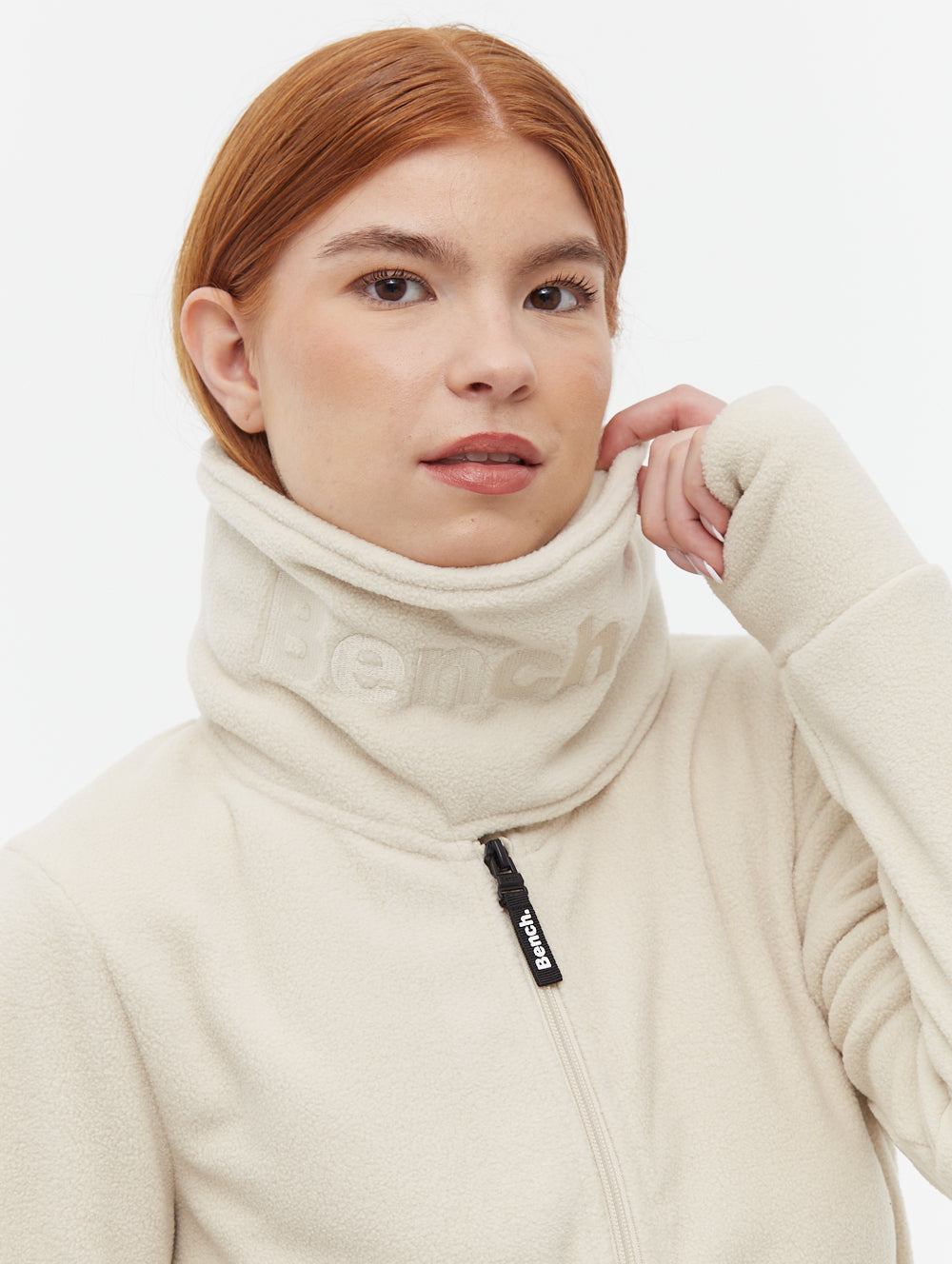 Funnel chandail zippé en micropolaire à col croisé