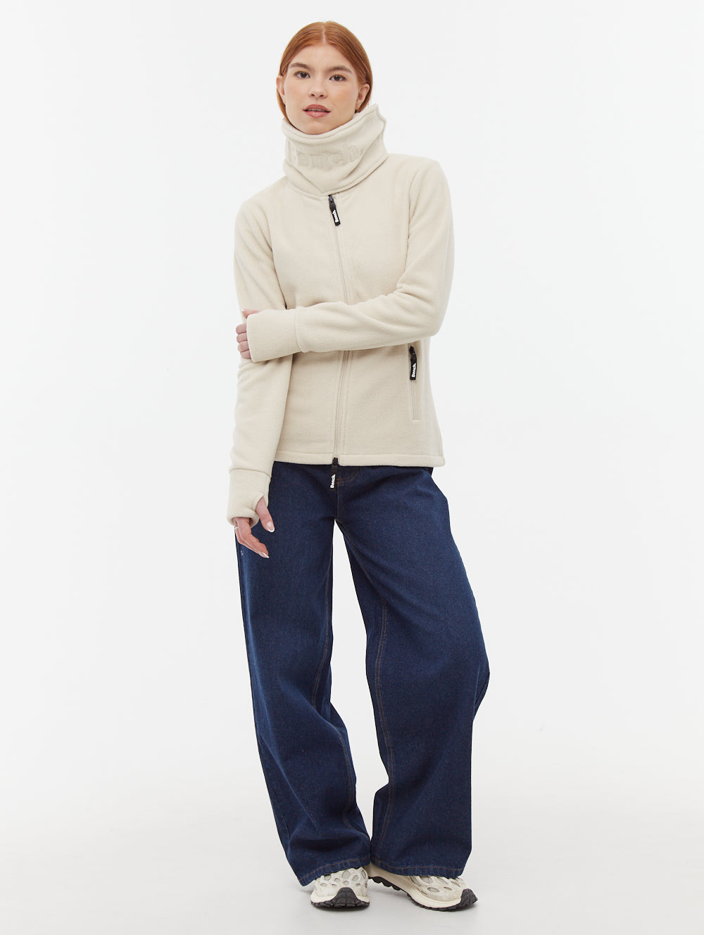 Funnel chandail zippé en micropolaire à col croisé