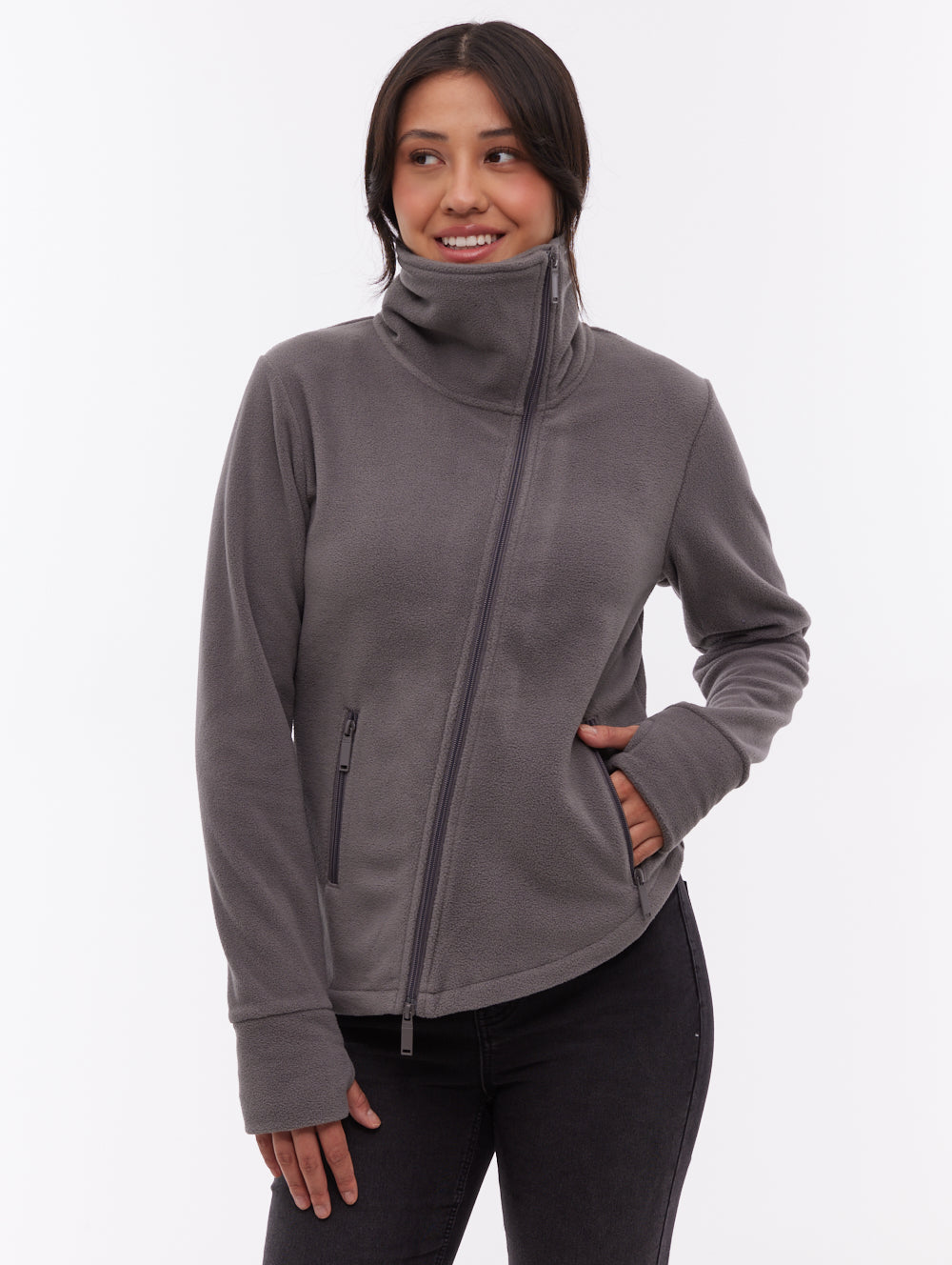 Symmy chandail demi-zip asymétrique à col montant - Gris