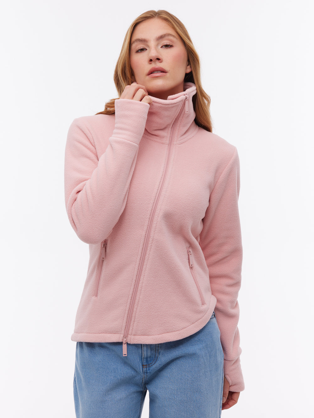Symmy chandail demi-zip asymétrique à col montant - Rose
