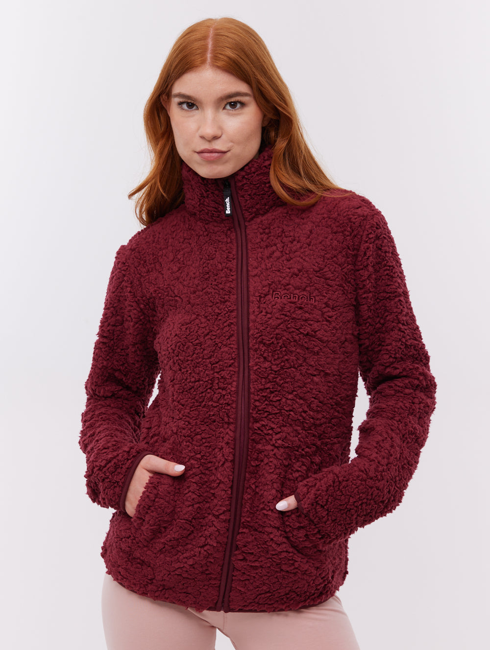 Klea chandail zippé en molleton à col montant - Rouge