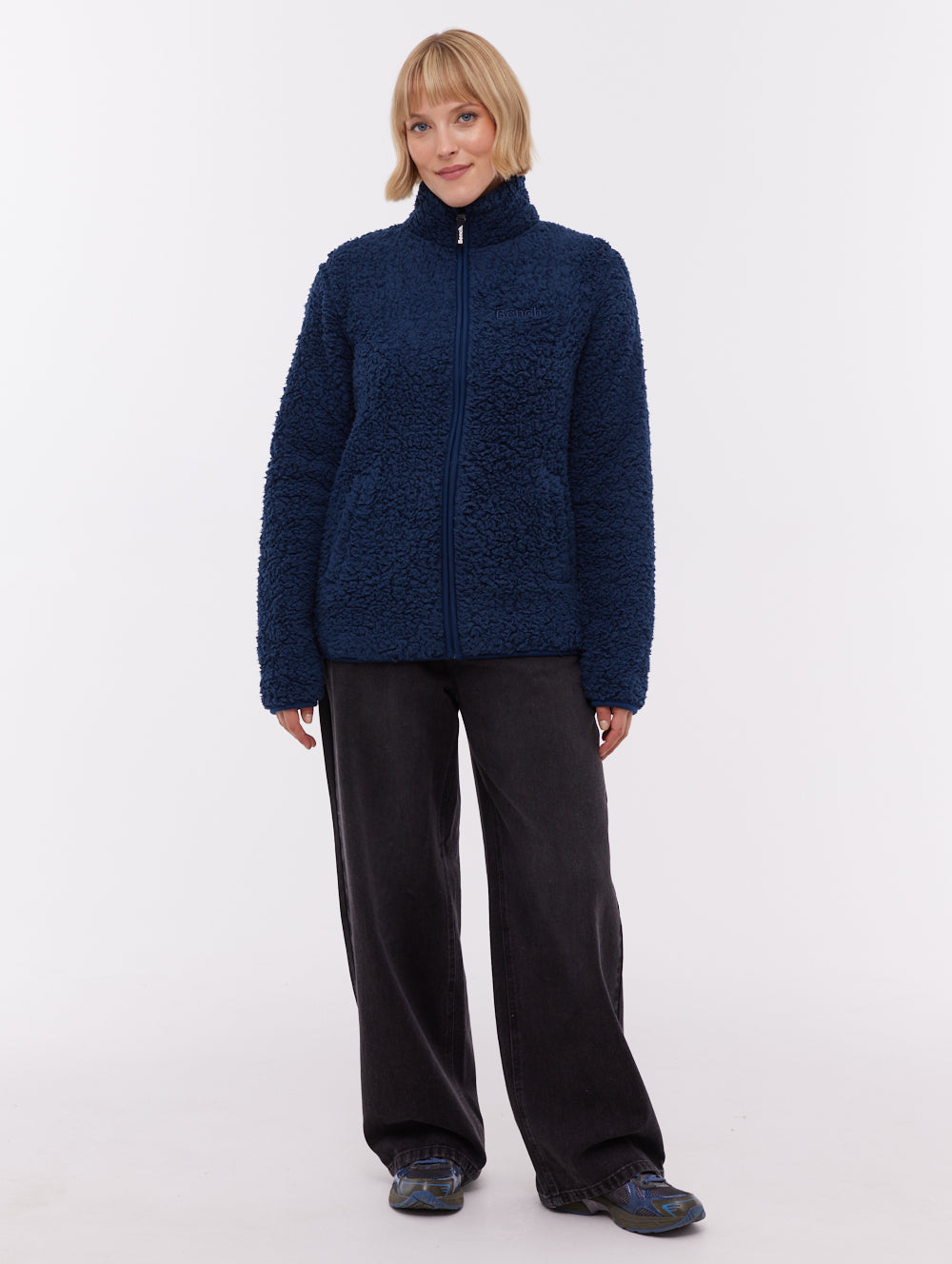 Klea chandail zippé en molleton à col montant - Bleu