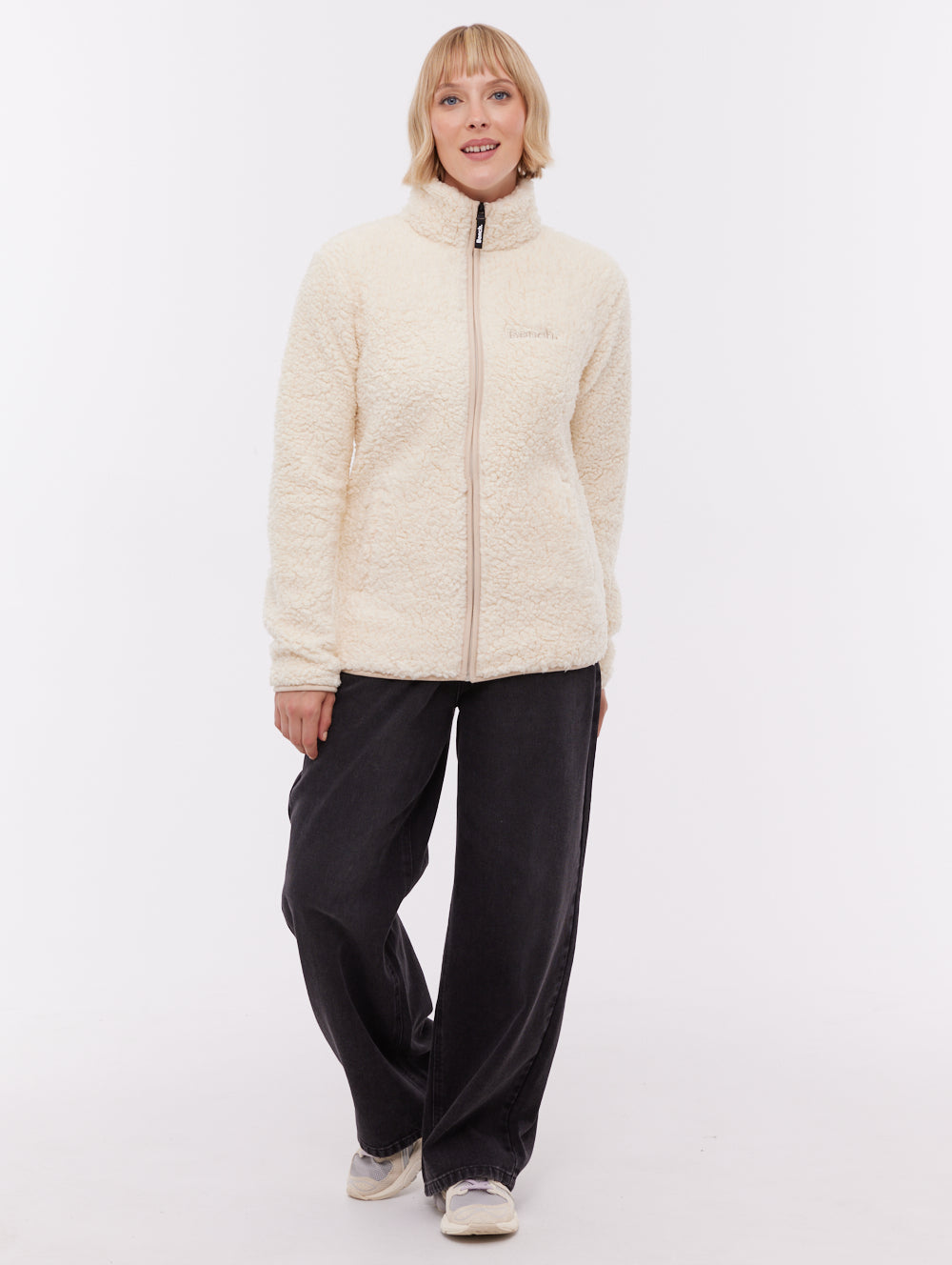 Klea chandail zippé en molleton à col montant - Blanc