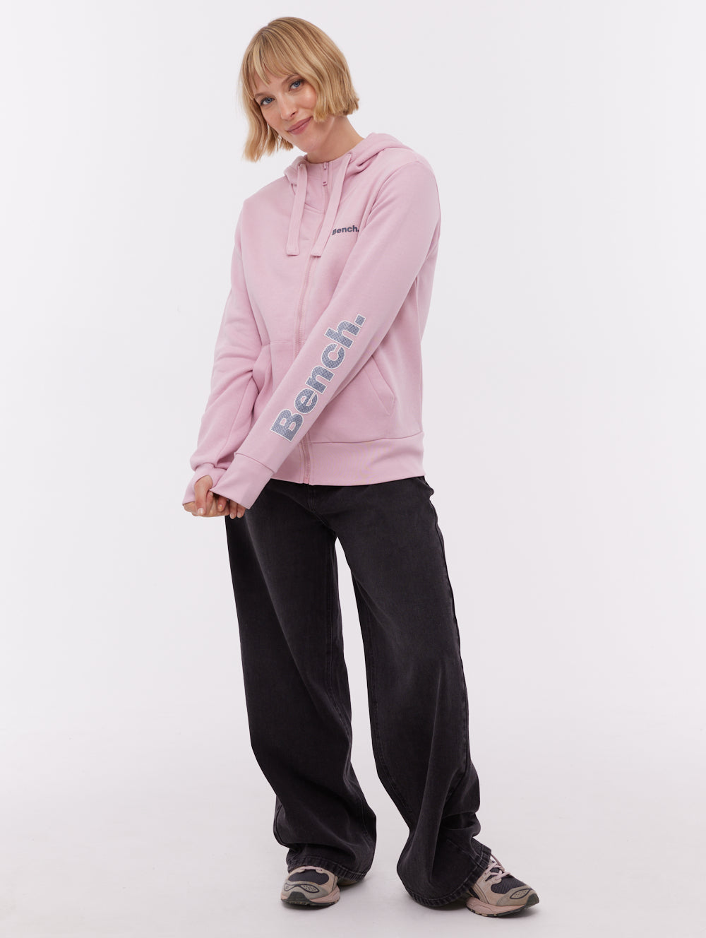 Darcine chandail à capuchon zippé avec logo manche - Rose