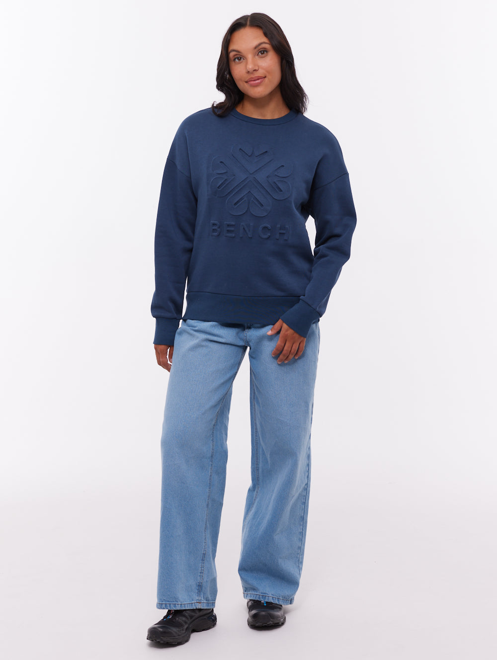 Ilma chandail à col rond avec logo en relief - Bleu