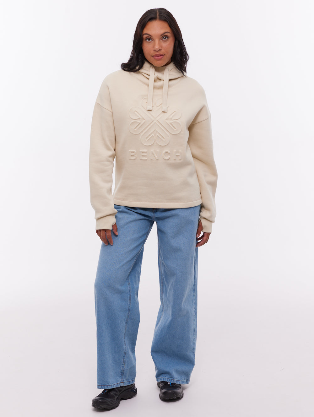 Elaina chandail à capuchon avec logo en relief - Blanc