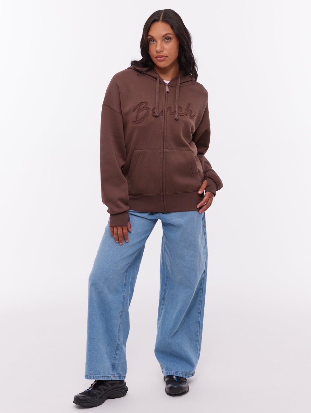 Kingra chandail oversize à capuchon zippé - Brun