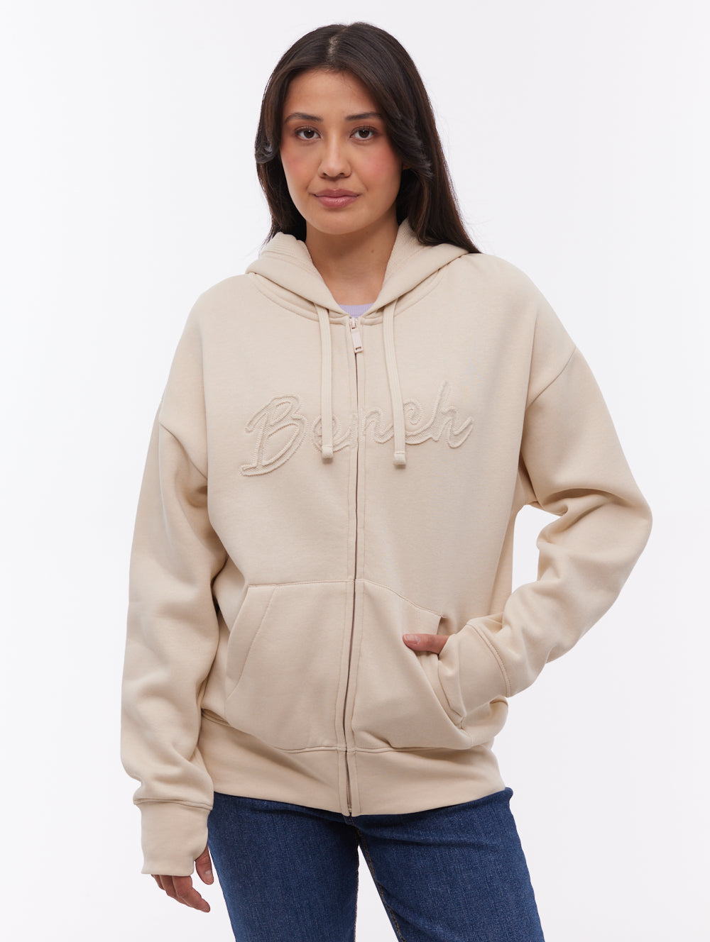 Kingra chandail oversize à capuchon zippé - Blanc