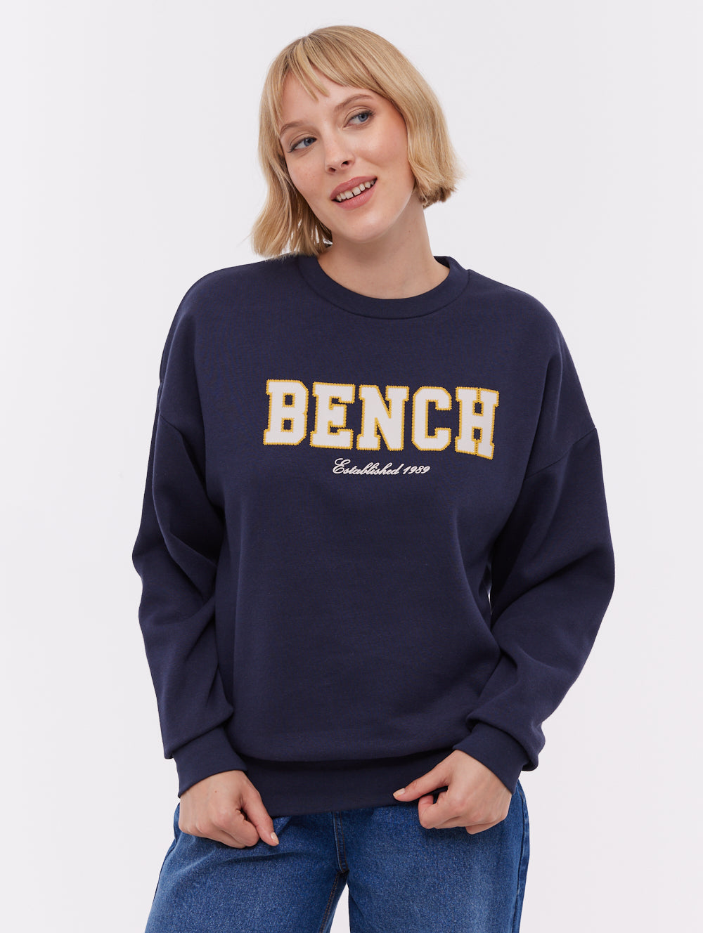 Ercie chandail à col rond style collégial - Bleu