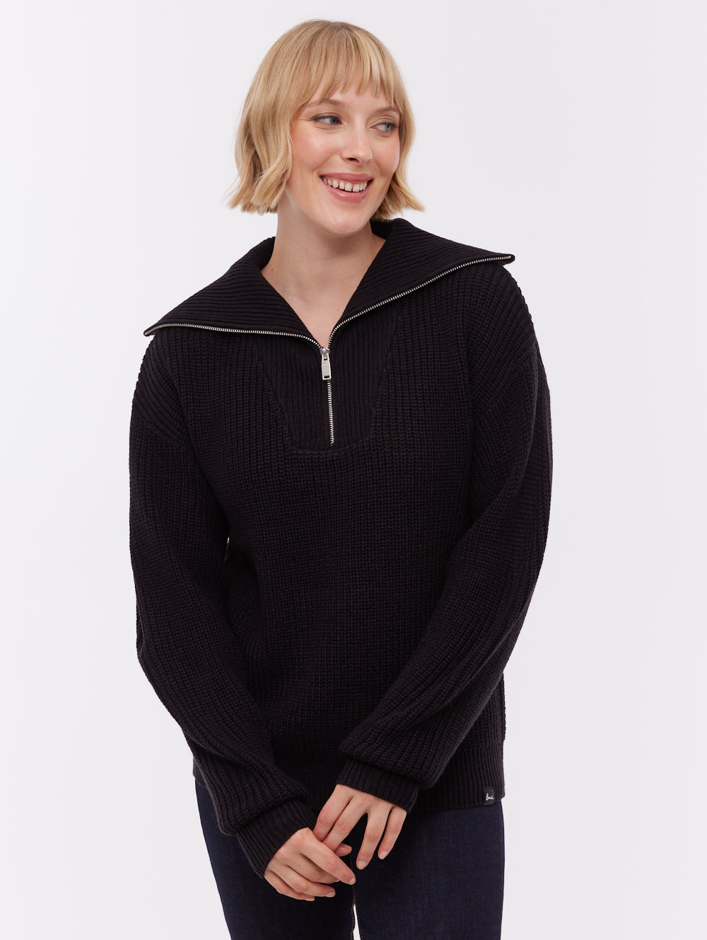 Thurynn chandail demi-zip oversize à col montant - Noir