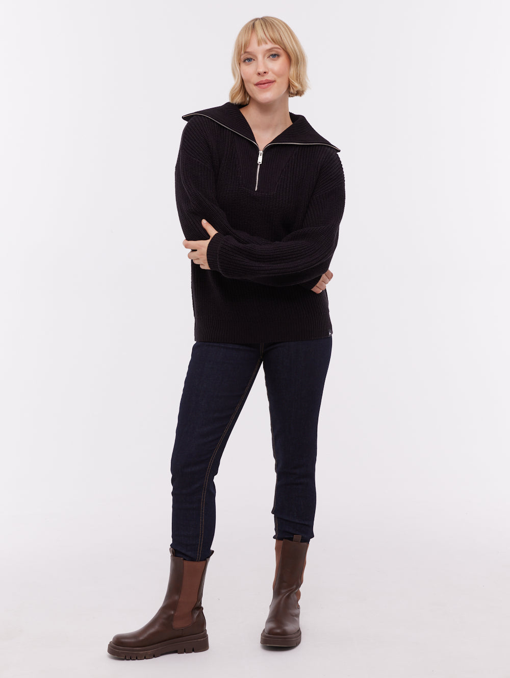 Thurynn chandail demi-zip oversize à col montant - Noir