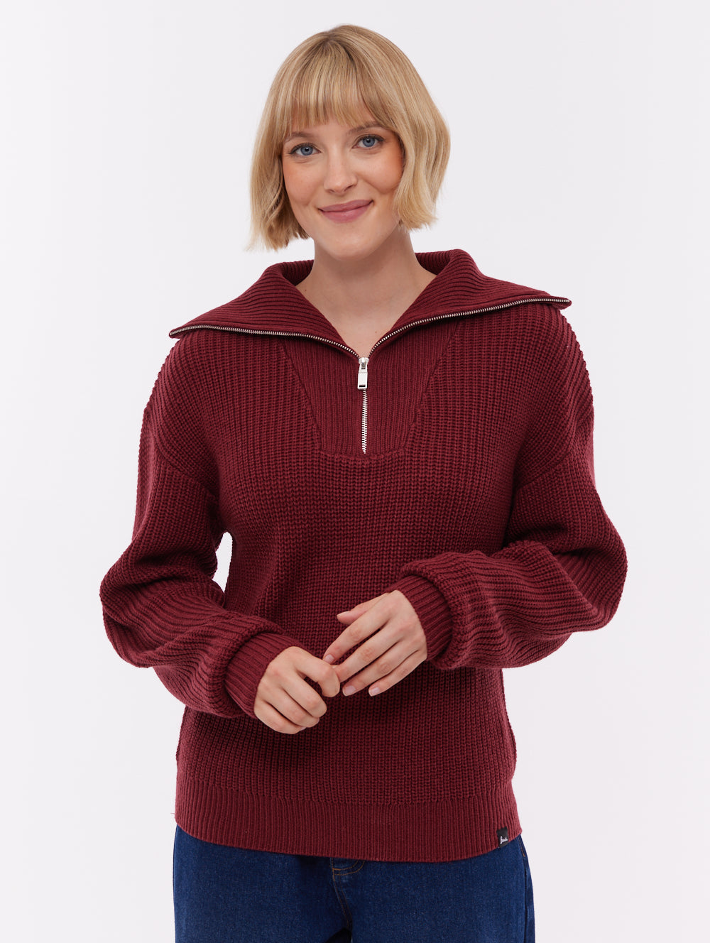 Thurynn chandail demi-zip oversize à col montant - Rouge