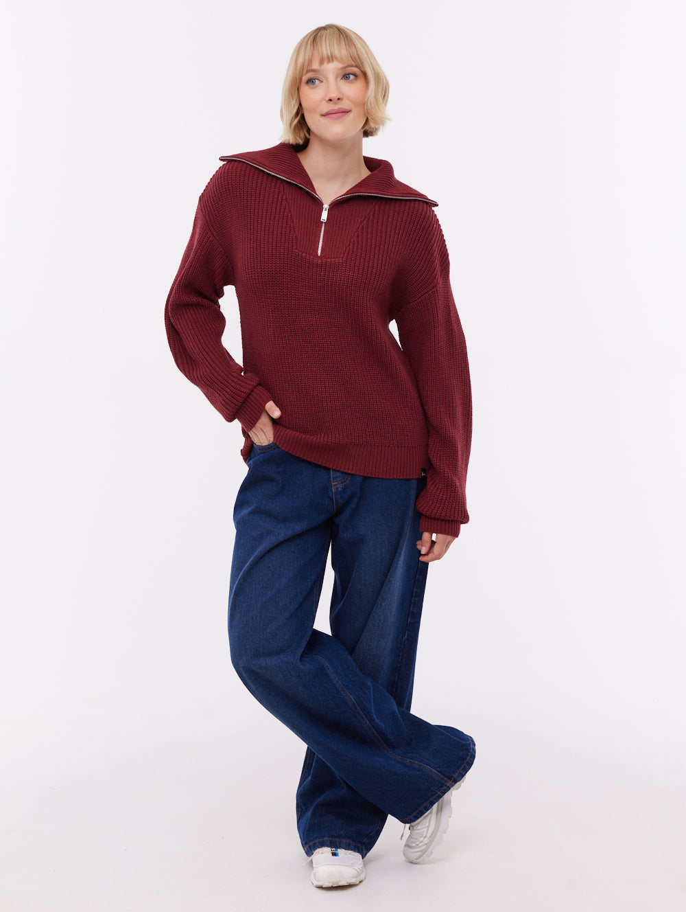 Thurynn chandail demi-zip oversize à col montant - Rouge