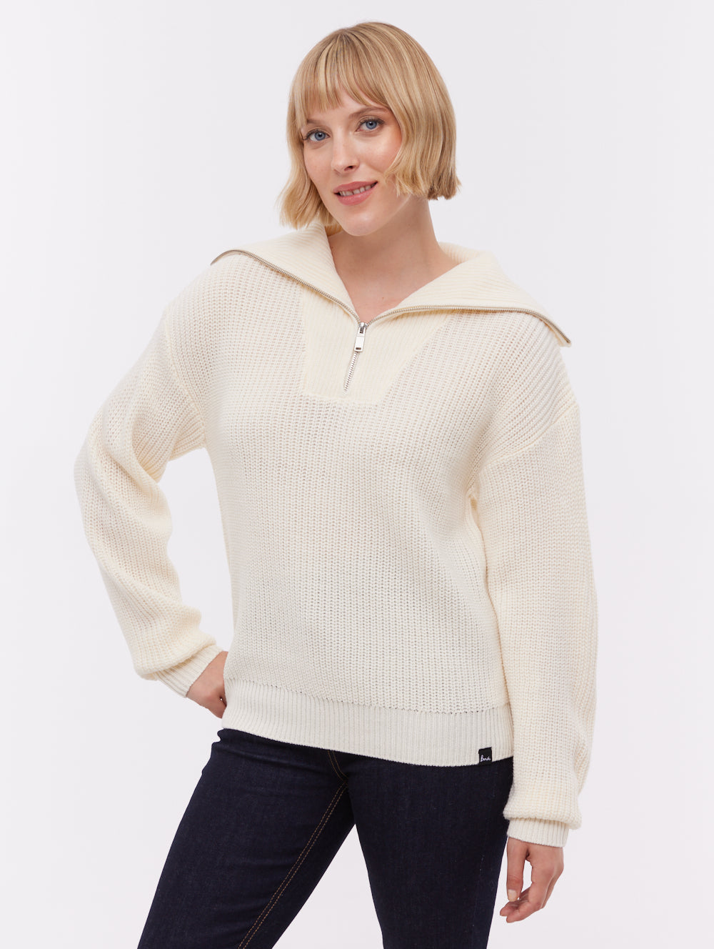 Thurynn Oversize Zippered Funnel Sweater - White