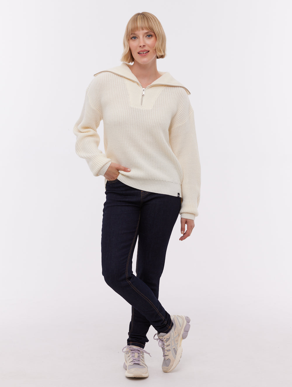 Thurynn Oversize Zippered Funnel Sweater - White