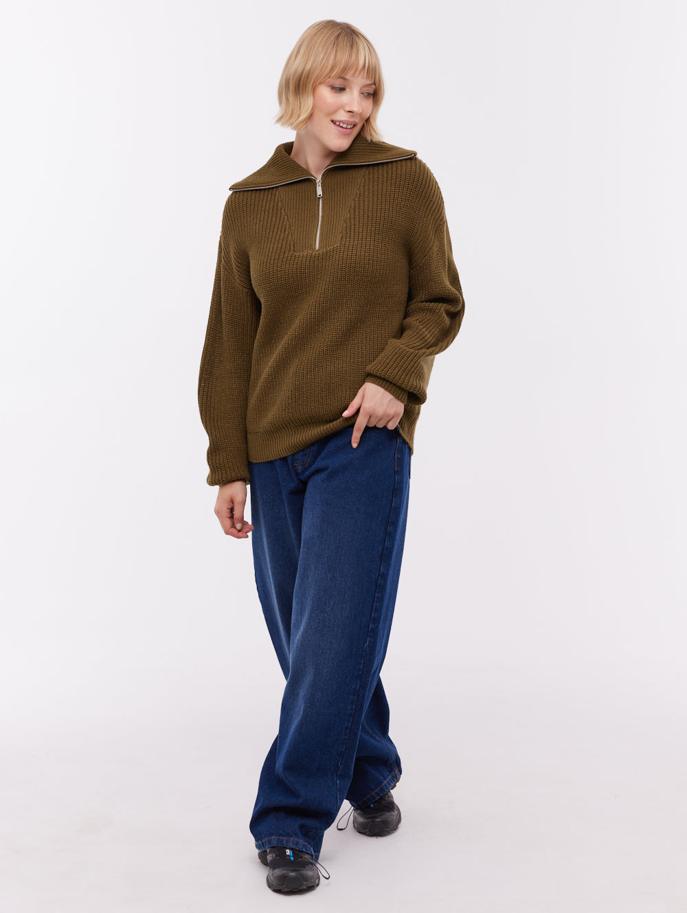 Thurynn chandail demi-zip oversize à col montant - Vert