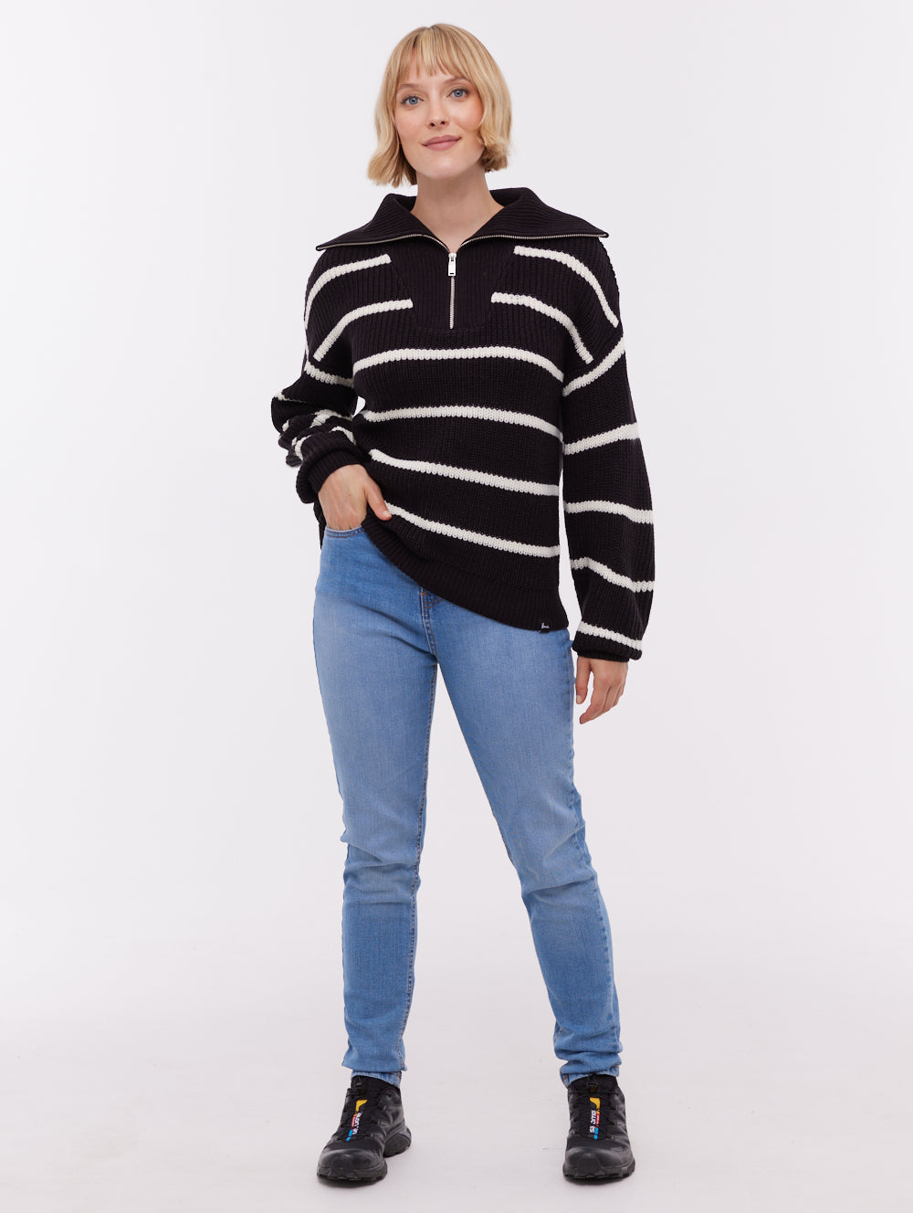 Margita chandail rayé demi-zip à col montant - Noir