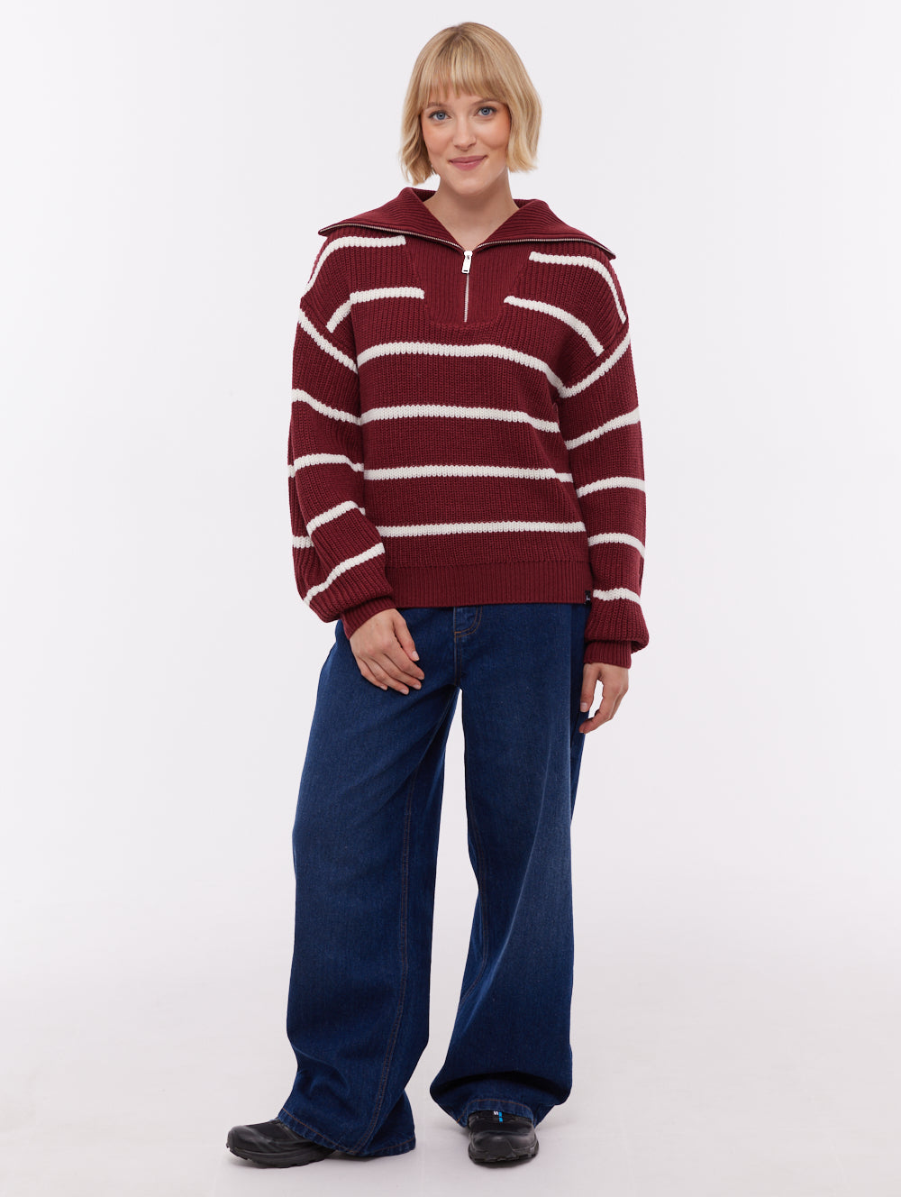 Margita chandail rayé demi-zip à col montant - Rouge