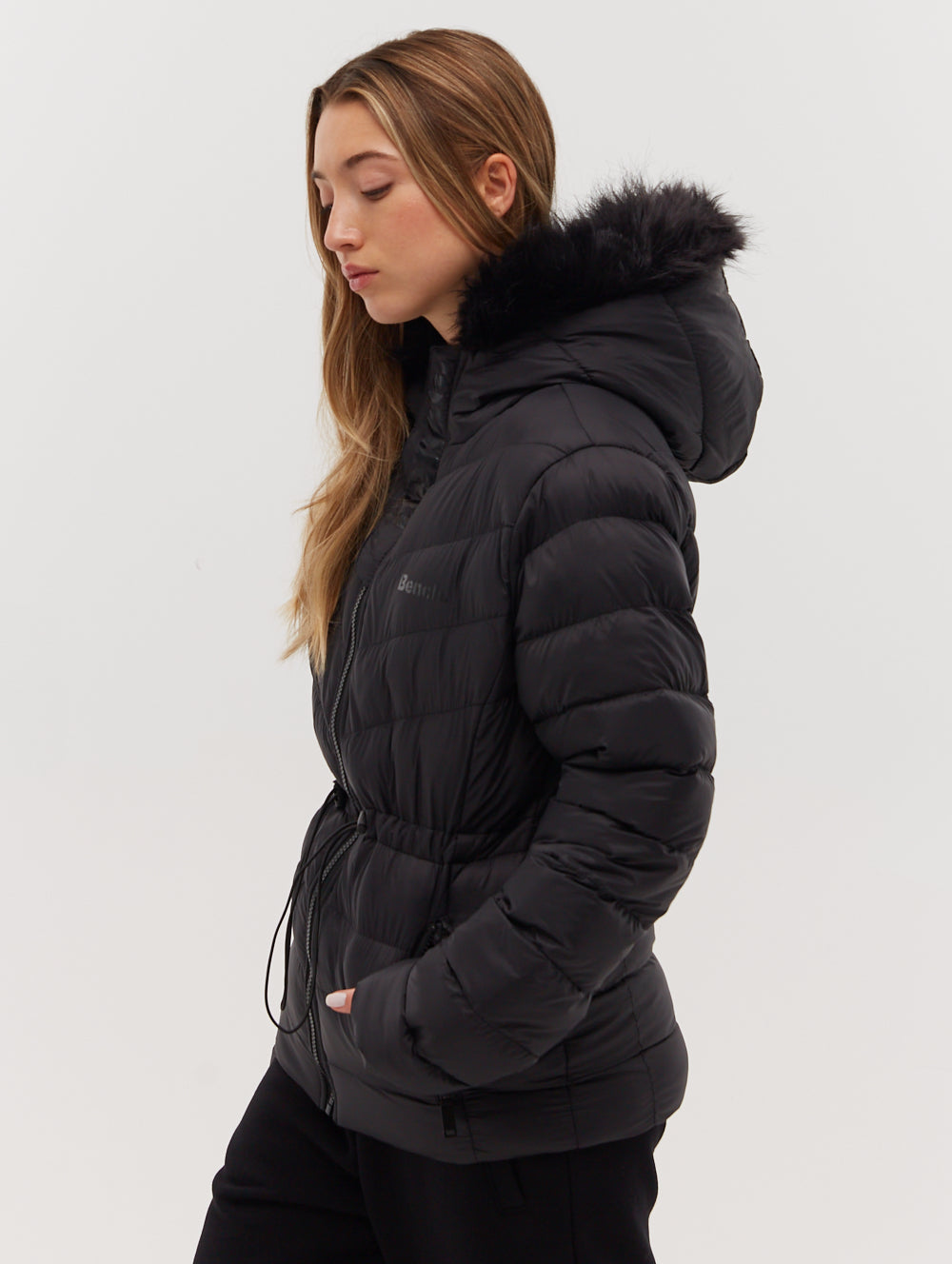 INKEN Black Outerwear Jackets With Faux Fur Hood Shot 3