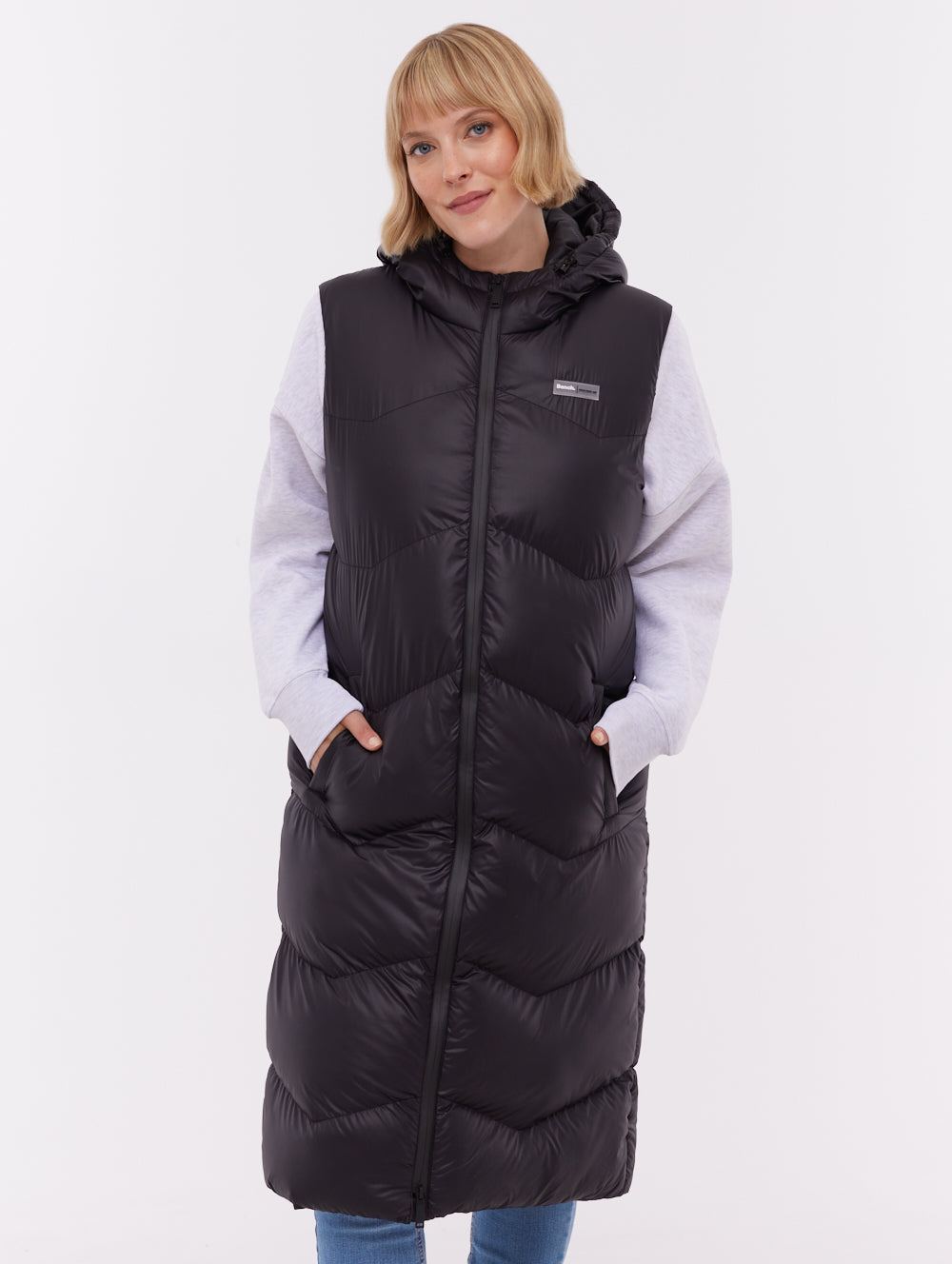 Saz veste longue sans manches à capuchon - Noir