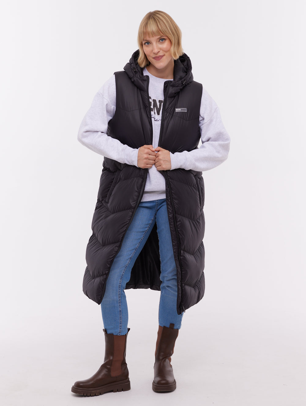 Saz veste longue sans manches à capuchon - Noir