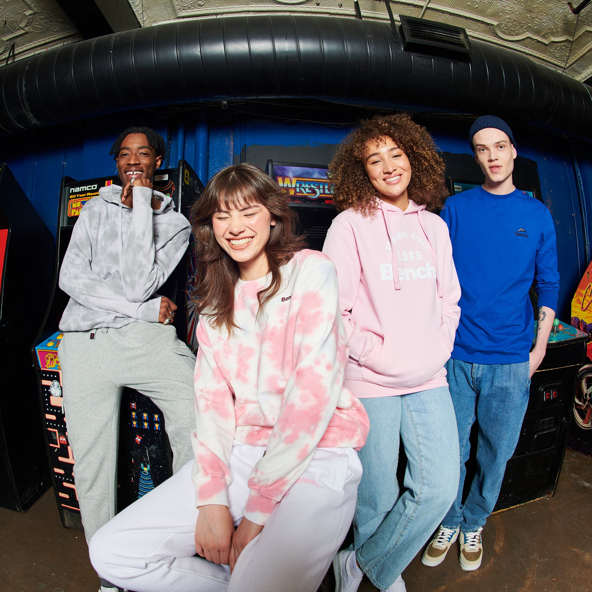 group of people in arcade