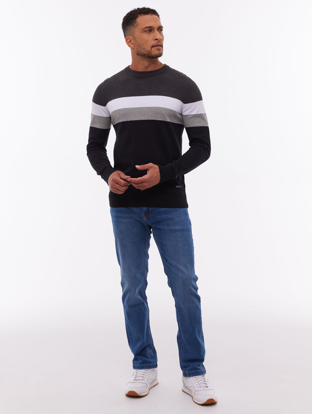 Jayani Black BK001 Knit Crews Striped Colourblock  Shot 2