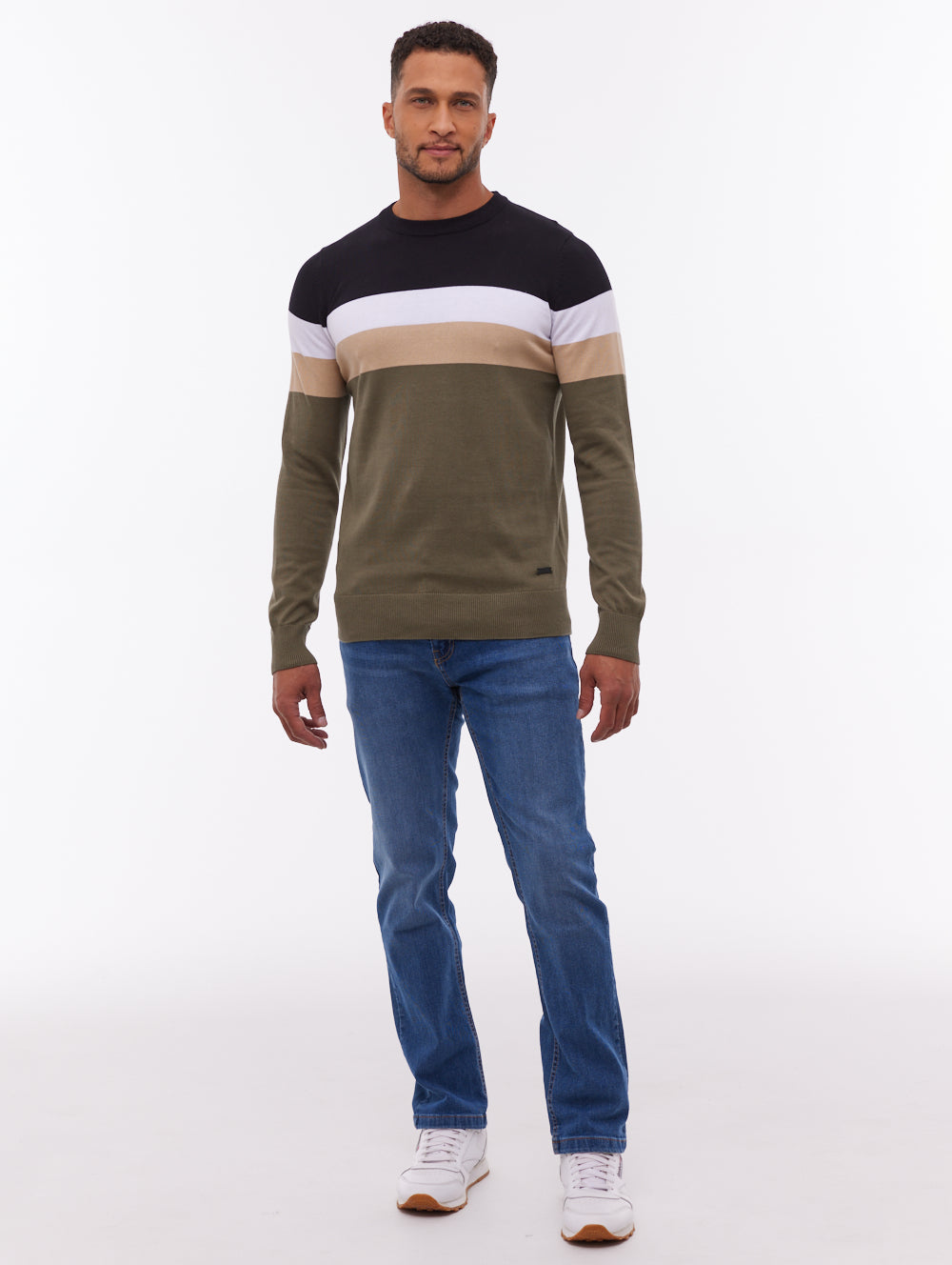 Jayani Green KH001 Knit Crews Striped Colourblock  Shot 2