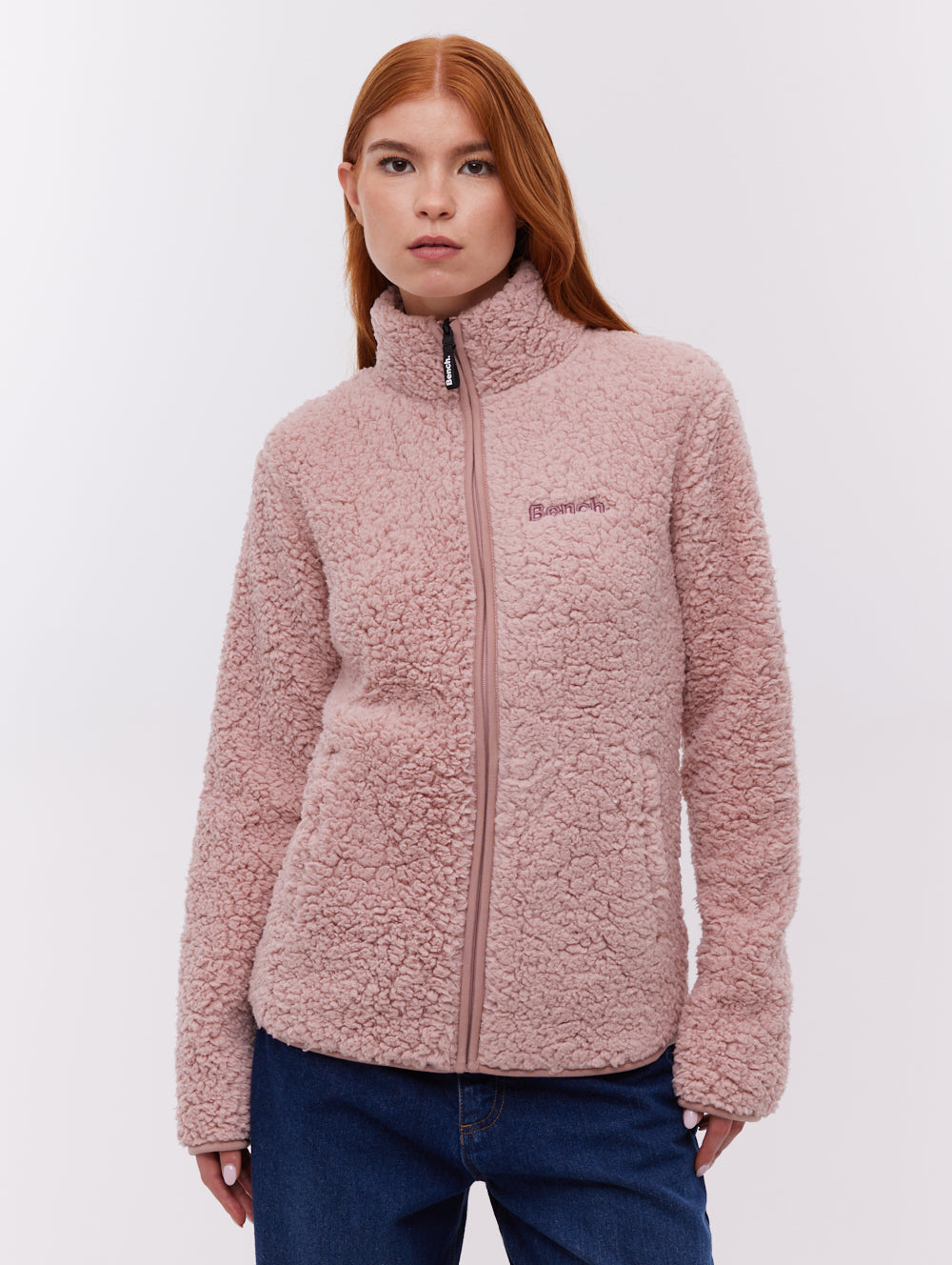 Klea chandail zippé en molleton à col montant - Rose