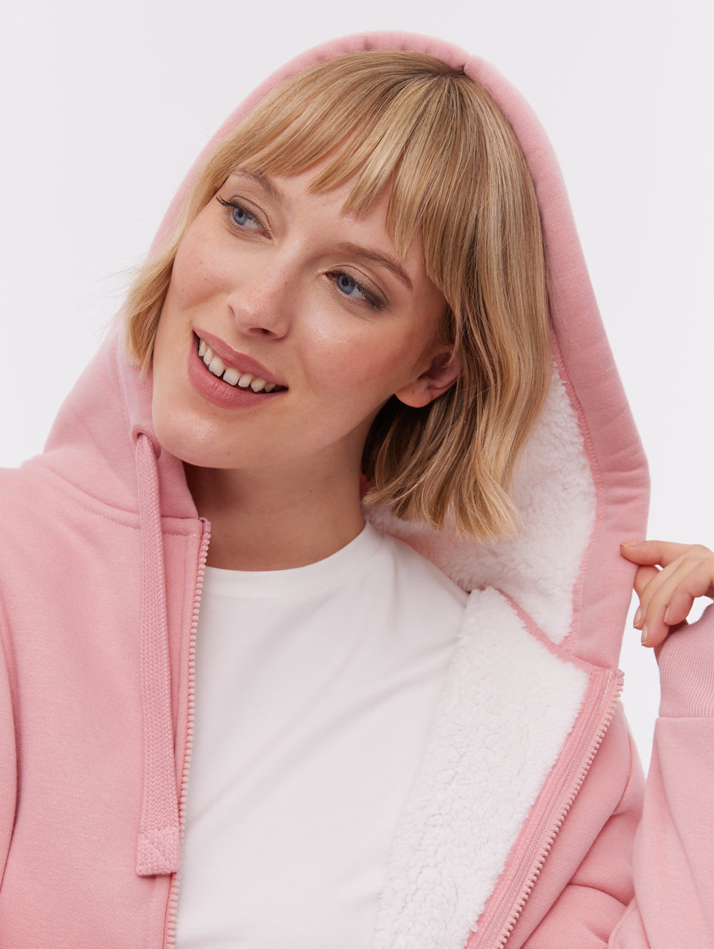 Mintz chandail à capuchon zippé doublé sherpa - Rose