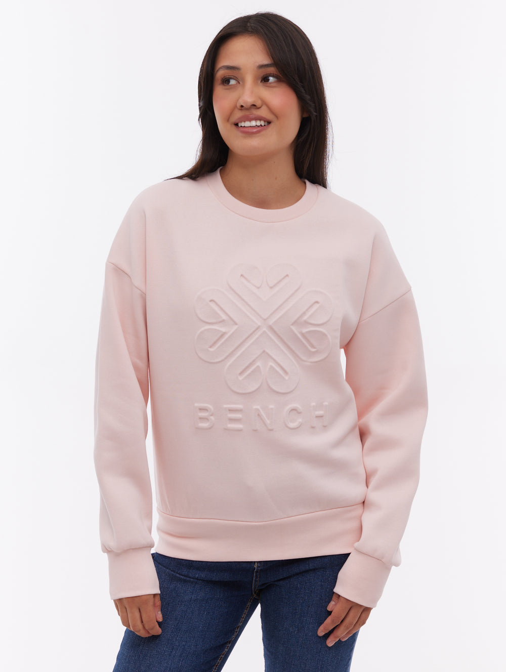 Ilma chandail à col rond avec logo en relief - Rose