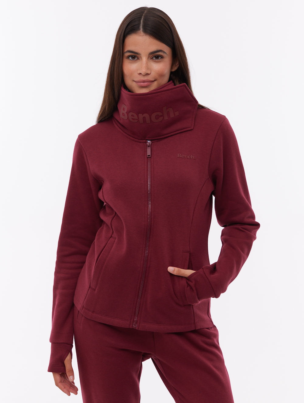 Annah Wrap Neck Zip-Up - Red