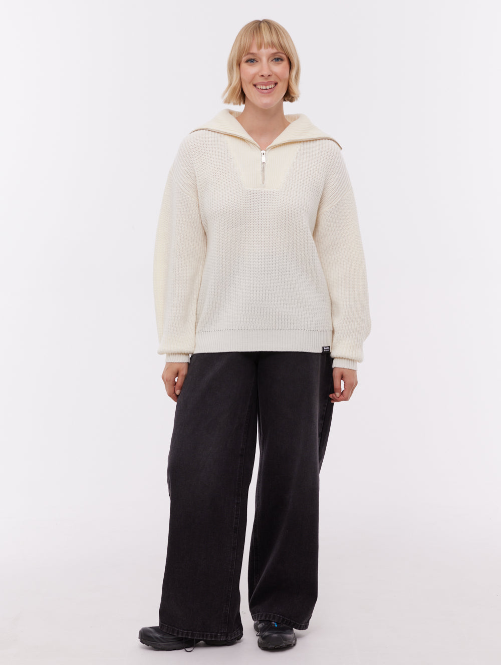 Audreena White WH007 Knit 1/4 Zips Oversized Collar Shot 1