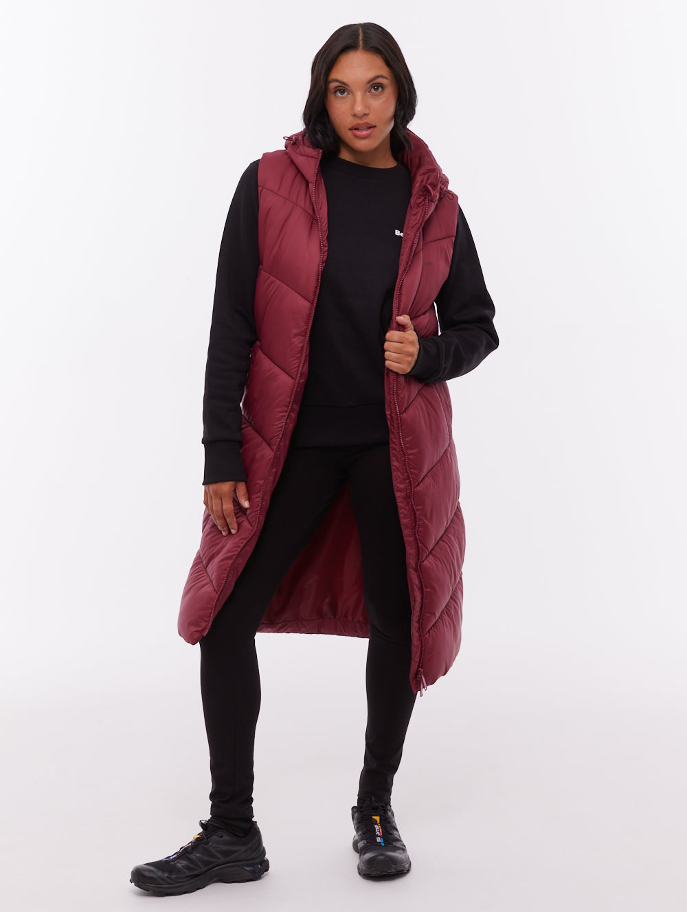 Illy Longline Chevron Puffer Vest - Red